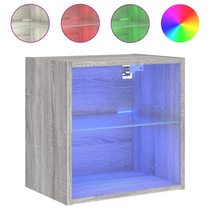 Bedside Cabinet with LED Lights Wall-mounted Grey Sonoma