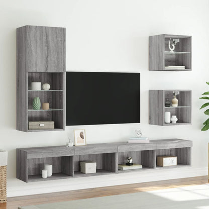 Bedside Cabinet with LED Lights Wall-mounted Grey Sonoma