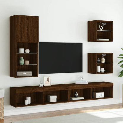 Bedside Cabinet with LED Lights Wall-mounted Brown Oak