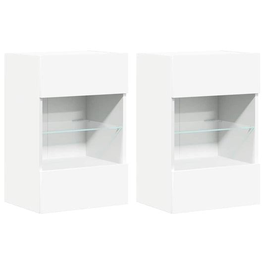Wall Cabinets with LED Lights for TV 2 pcs White 40x30x60.5 cm