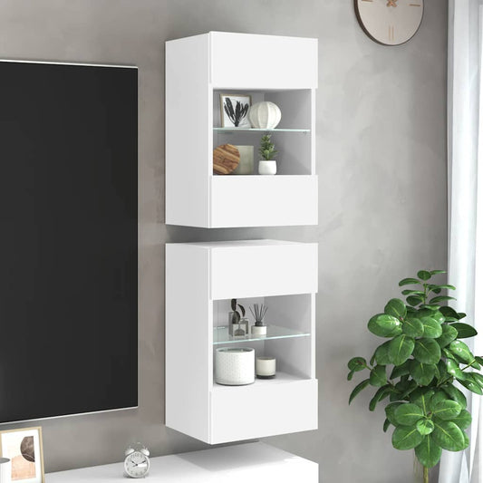 Wall Cabinets with LED Lights for TV 2 pcs White 40x30x60.5 cm