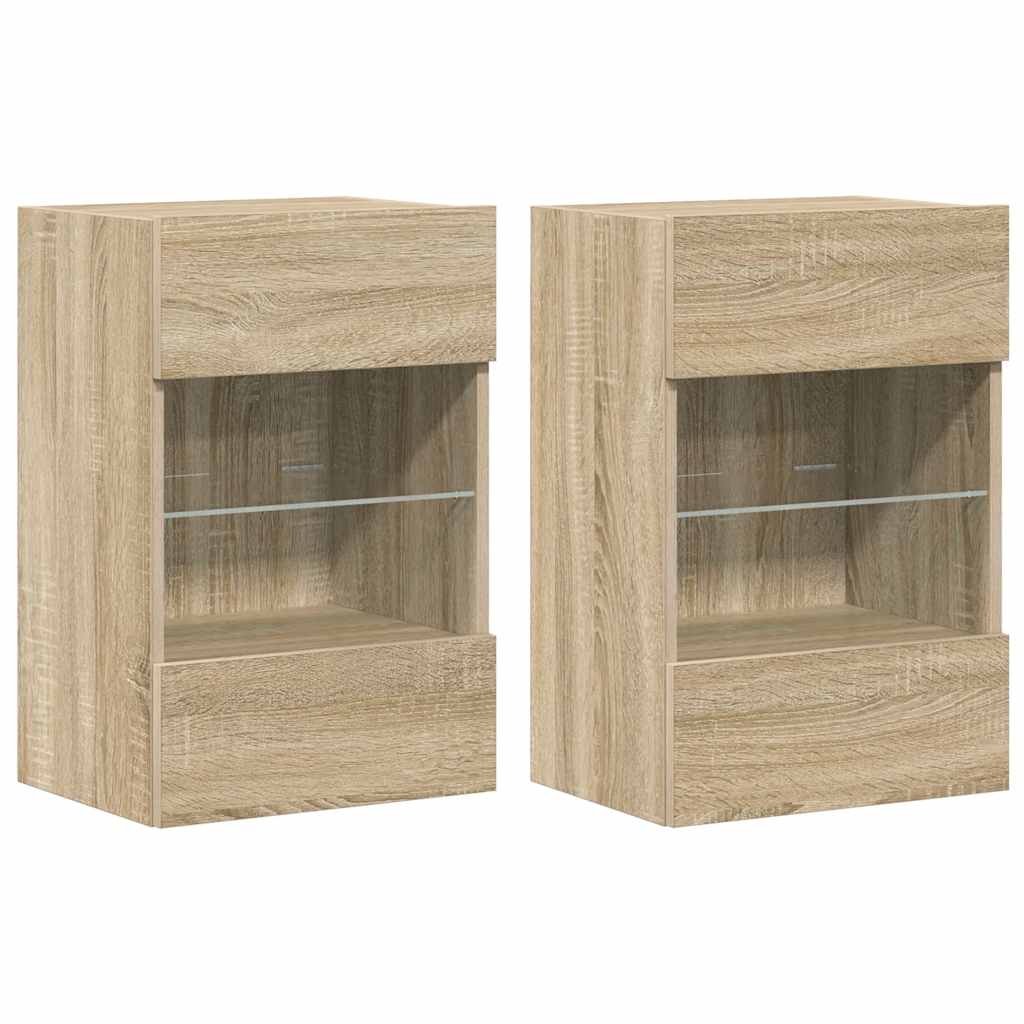 Wall Cabinets with LED Lights for TV 2 pcs Sonoma Oak 40x30x60.5 cm
