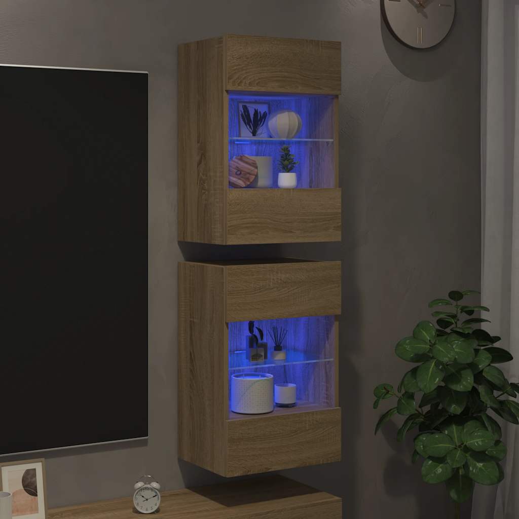 Wall Cabinets with LED Lights for TV 2 pcs Sonoma Oak 40x30x60.5 cm