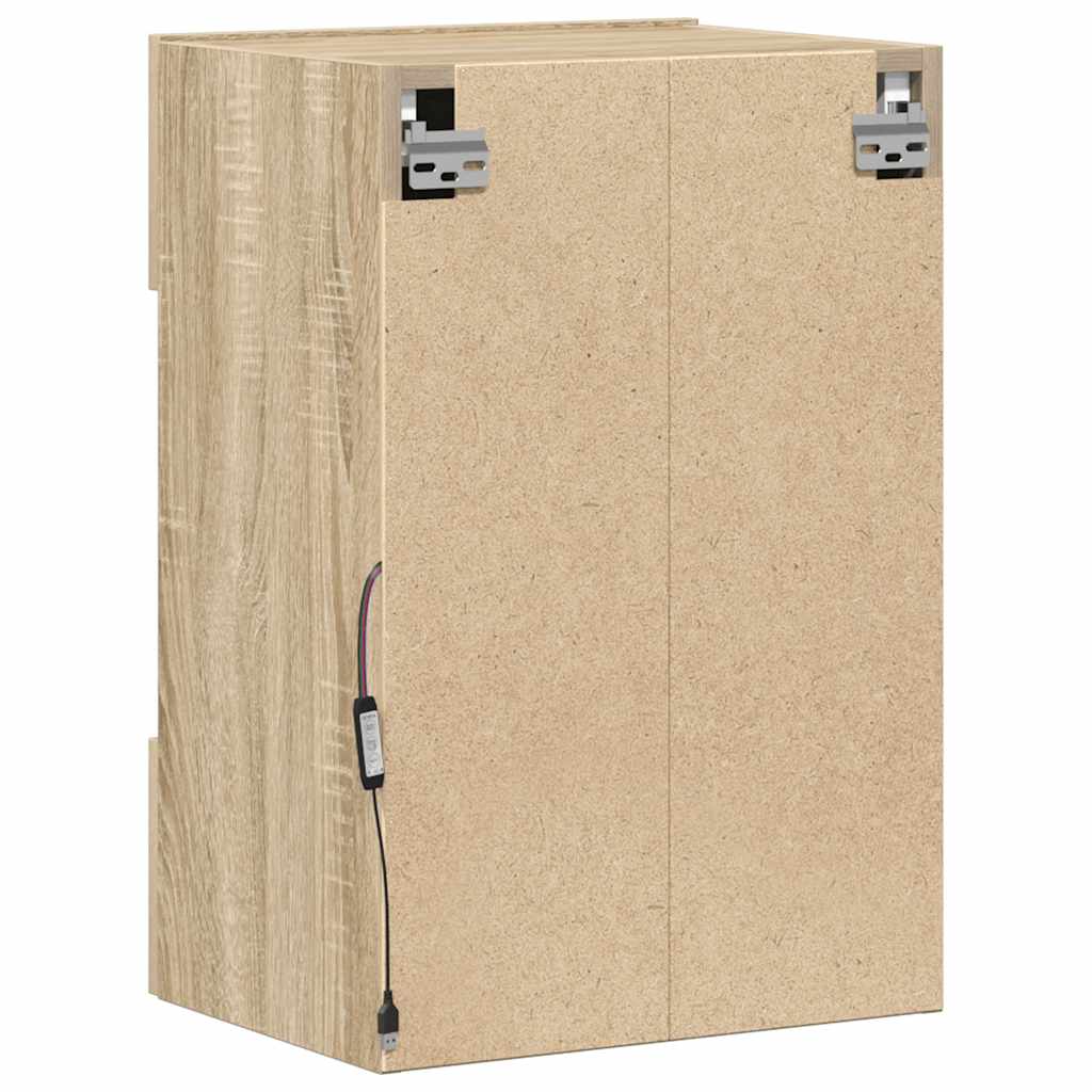 Wall Cabinets with LED Lights for TV 2 pcs Sonoma Oak 40x30x60.5 cm