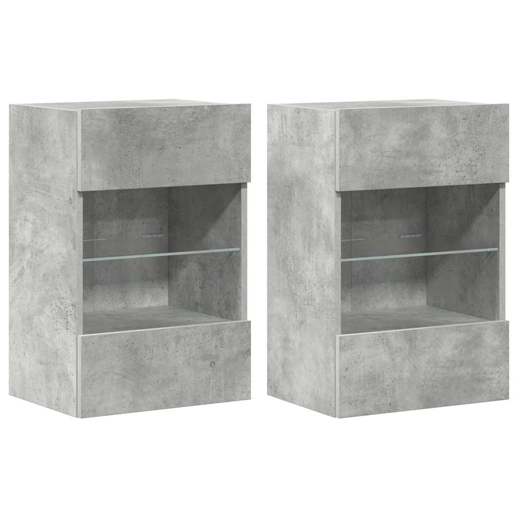Wall Cabinets with LED Lights for TV 2 pcs Concrete Grey 40x30x60.5 cm