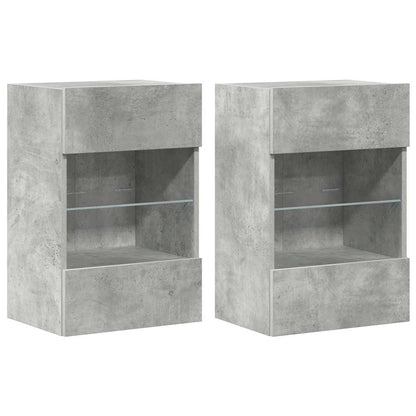 Wall Cabinets with LED Lights for TV 2 pcs Concrete Grey 40x30x60.5 cm