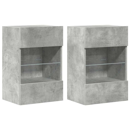 Wall Cabinets with LED Lights for TV 2 pcs Concrete Grey 40x30x60.5 cm