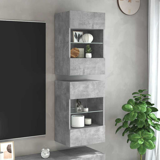 Wall Cabinets with LED Lights for TV 2 pcs Concrete Grey 40x30x60.5 cm