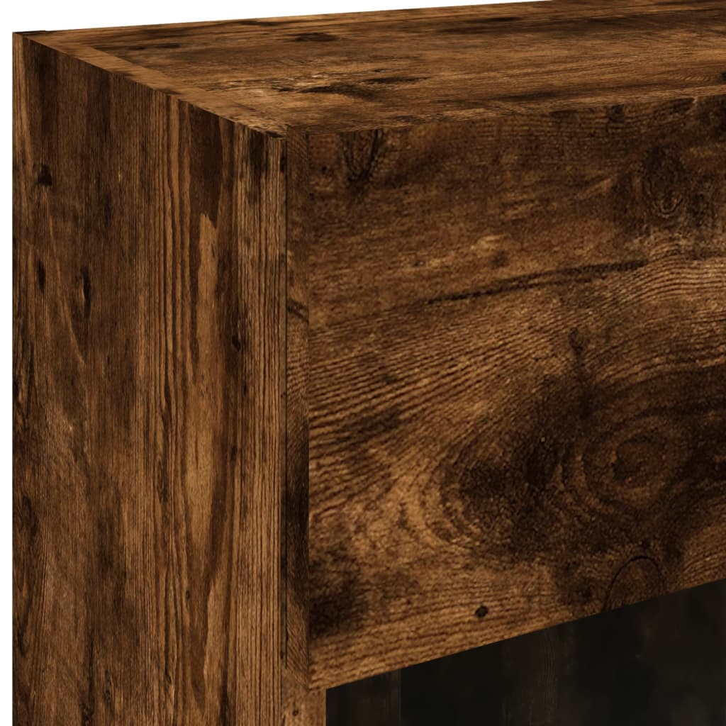 TV Wall Cabinet with LED Lights Smoked Oak 40x30x60.5 cm