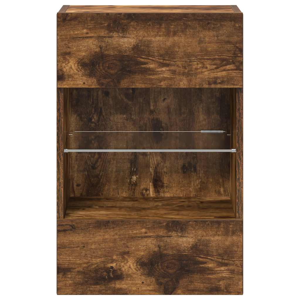 Wall Cabinets with LED Lights for TV 2 pcs Smoked Oak 40x30x60.5 cm