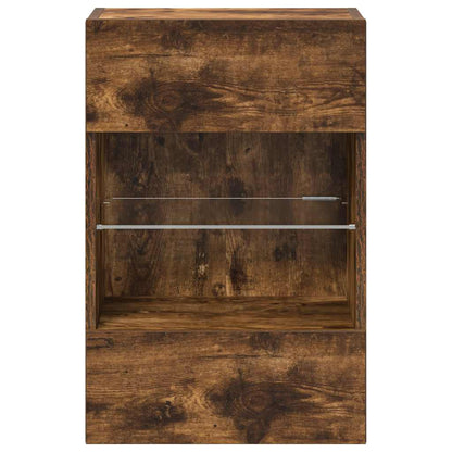 Wall Cabinets with LED Lights for TV 2 pcs Smoked Oak 40x30x60.5 cm