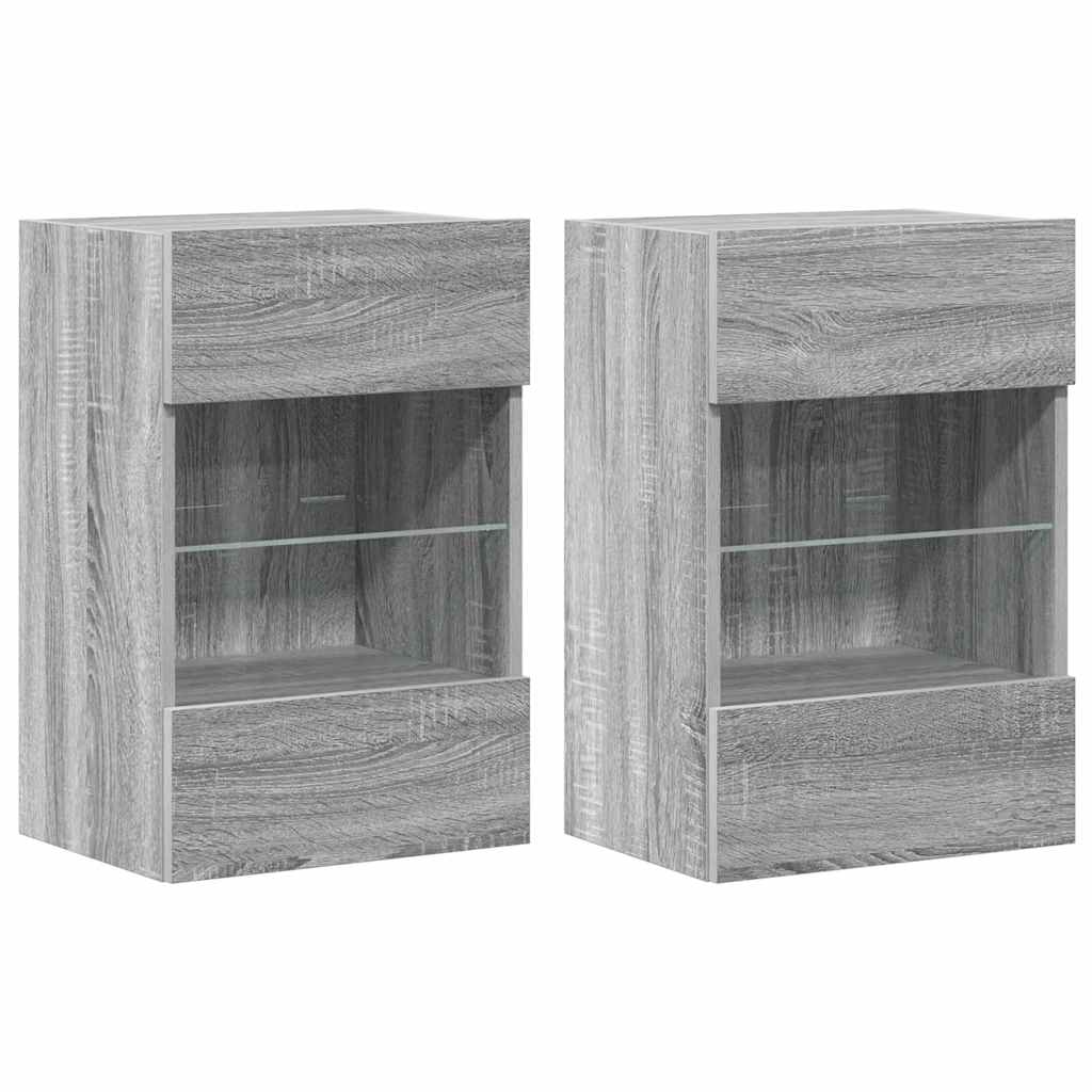 Wall Cabinets with LED Lights for TV 2 pcs Grey Sonoma 40x30x60.5 cm