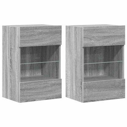 Wall Cabinets with LED Lights for TV 2 pcs Grey Sonoma 40x30x60.5 cm