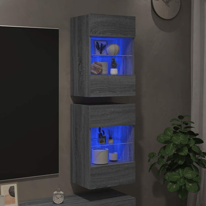 Wall Cabinets with LED Lights for TV 2 pcs Grey Sonoma 40x30x60.5 cm