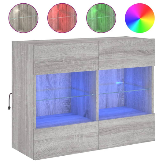 TV Wall Cabinet with LED Lights Grey Sonoma 78.5x30x60.5 cm