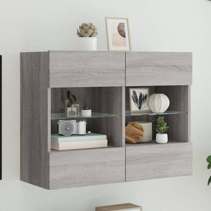 TV Wall Cabinet with LED Lights Grey Sonoma 78.5x30x60.5 cm