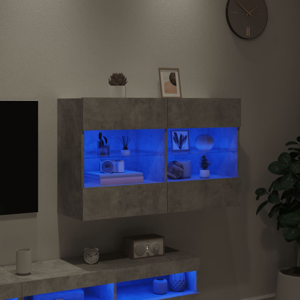 TV Wall Cabinet with LED Lights Concrete Grey 98.5x30x60.5 cm