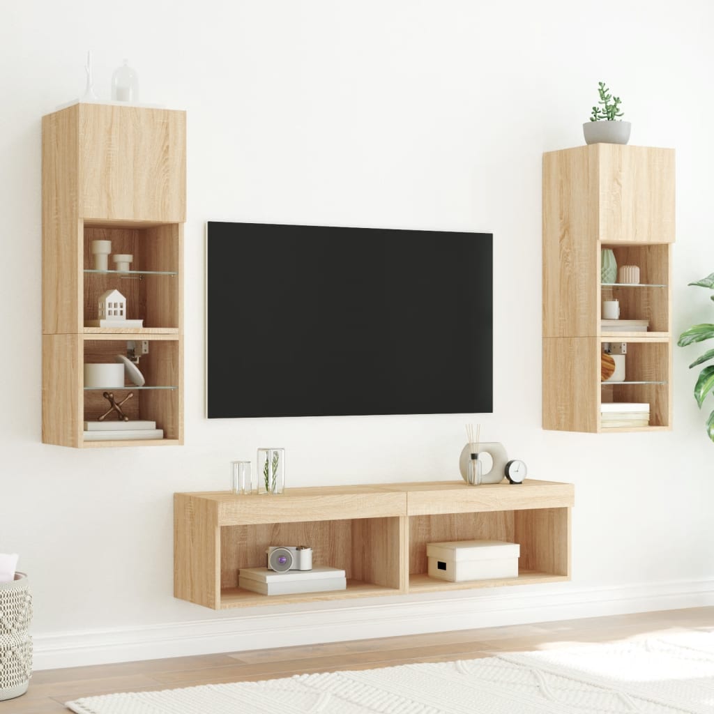2 Piece TV Cabinet Set with LED Lights Sonoma Oak 60x30x30 cm
