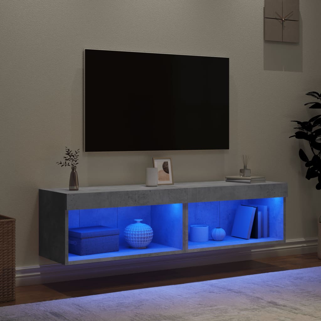 TV Cabinets with LED Lights 2 pcs Concrete Grey 60x30x30 cm