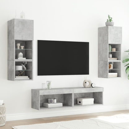 2 Piece TV Cabinet Set with LED Lights Concrete Grey 60x30x30 cm
