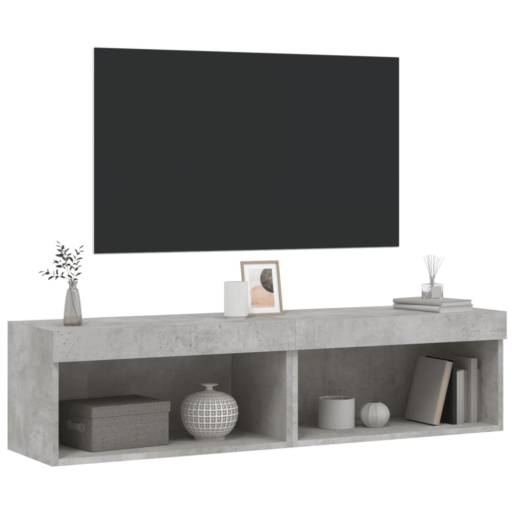 TV Cabinets with LED Lights 2 pcs Concrete Grey 60x30x30 cm