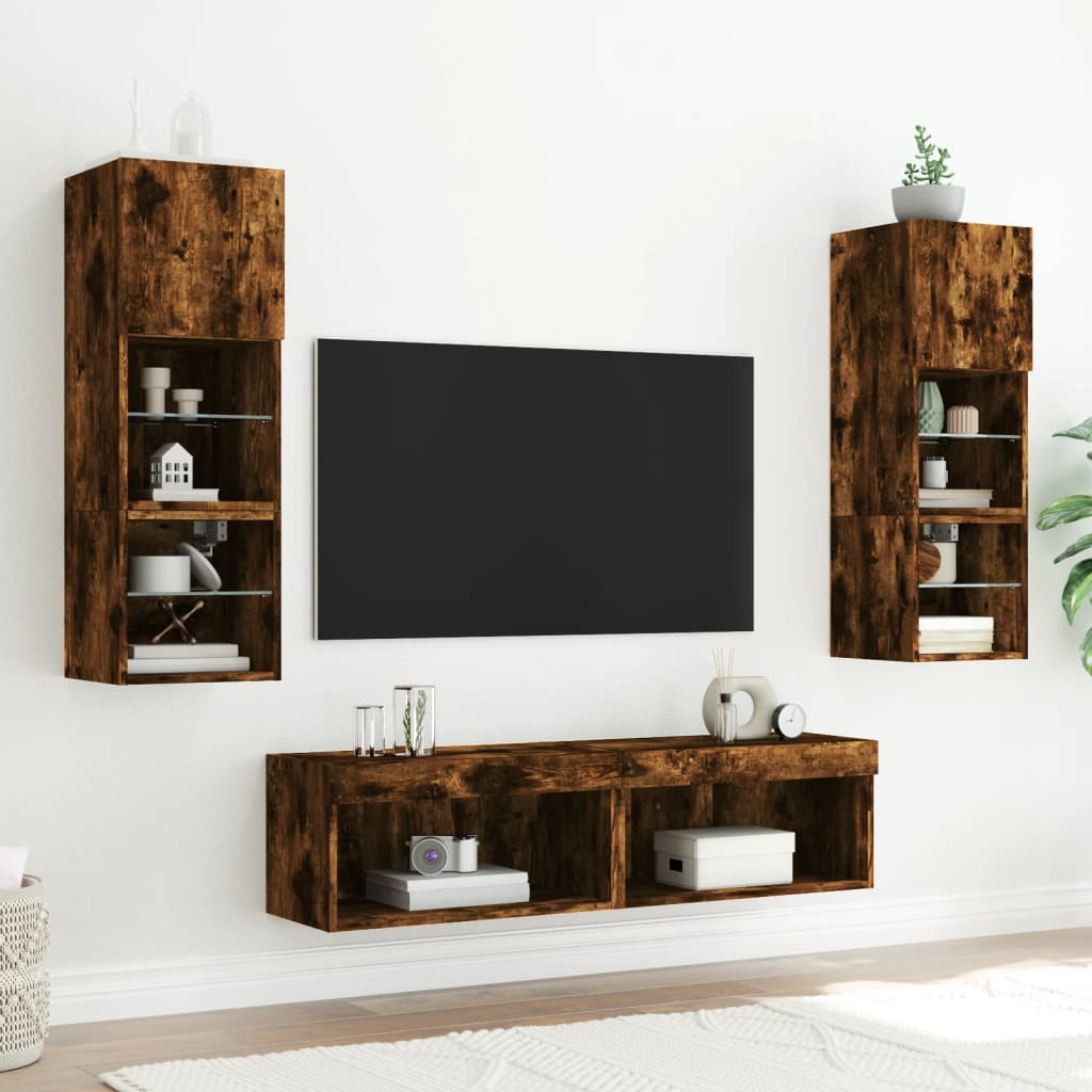 2 Piece TV Cabinet Set with LED Lights Smoked Oak 60x30x30 cm