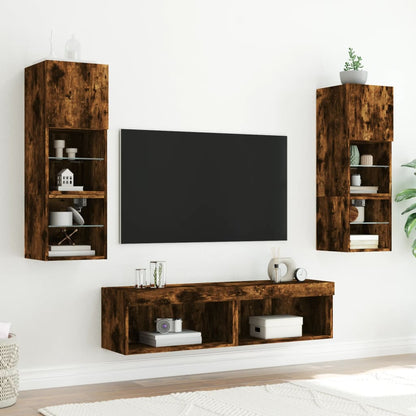 2 Piece TV Cabinet Set with LED Lights Smoked Oak 60x30x30 cm