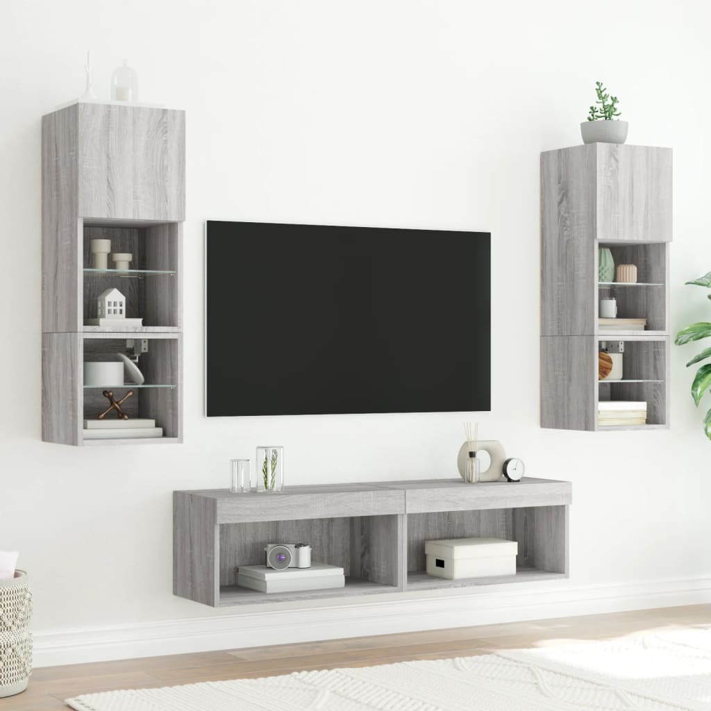 2 Piece TV Cabinet Set with LED Lights Grey Sonoma 60x30x30 cm