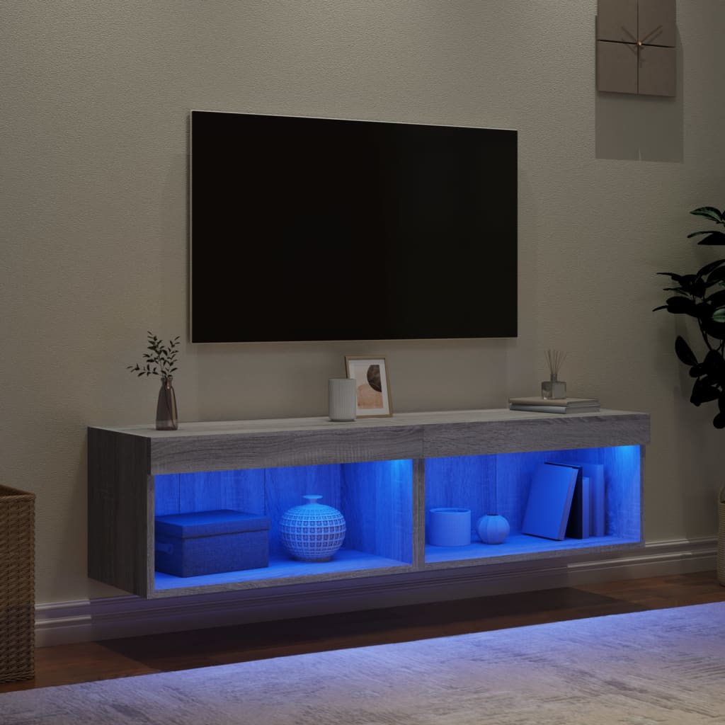 TV Cabinets with LED Lights 2 pcs Grey Sonoma 60x30x30 cm