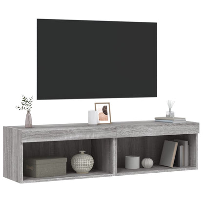 2 Piece TV Cabinet Set with LED Lights Grey Sonoma 60x30x30 cm