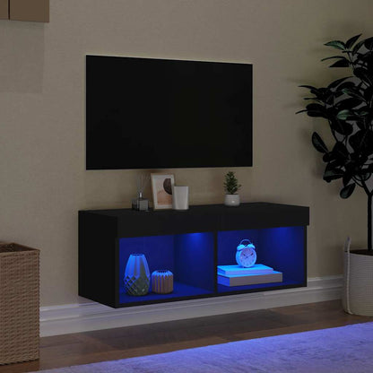 TV Cabinet with LED Lights Black 80x30x30 cm
