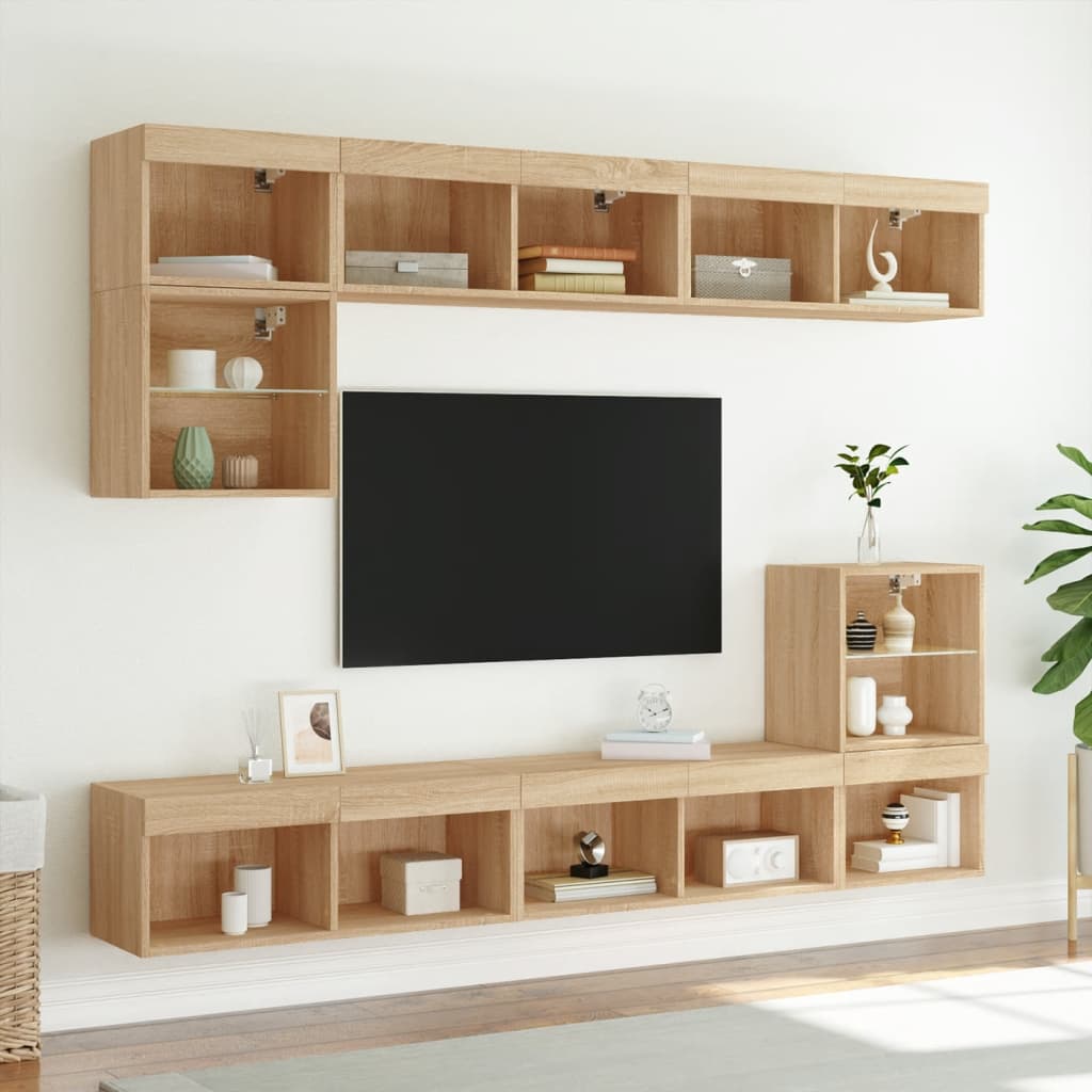 2 Piece TV Cabinet Set with LED Lights Sonoma Oak 80x30x30 cm