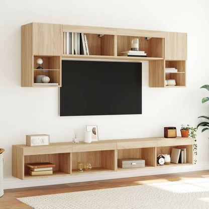 2 Piece TV Cabinet Set with LED Lights Sonoma Oak 100x30x30 cm