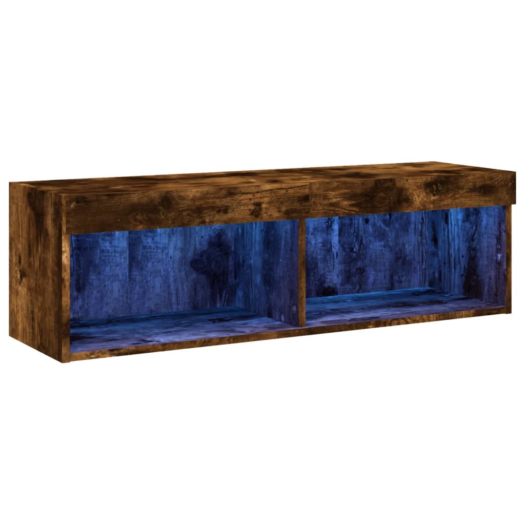 TV Cabinet with LED Lights Smoked Oak 100x30x30 cm
