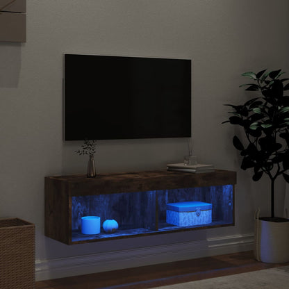 TV Cabinet with LED Lights Smoked Oak 100x30x30 cm