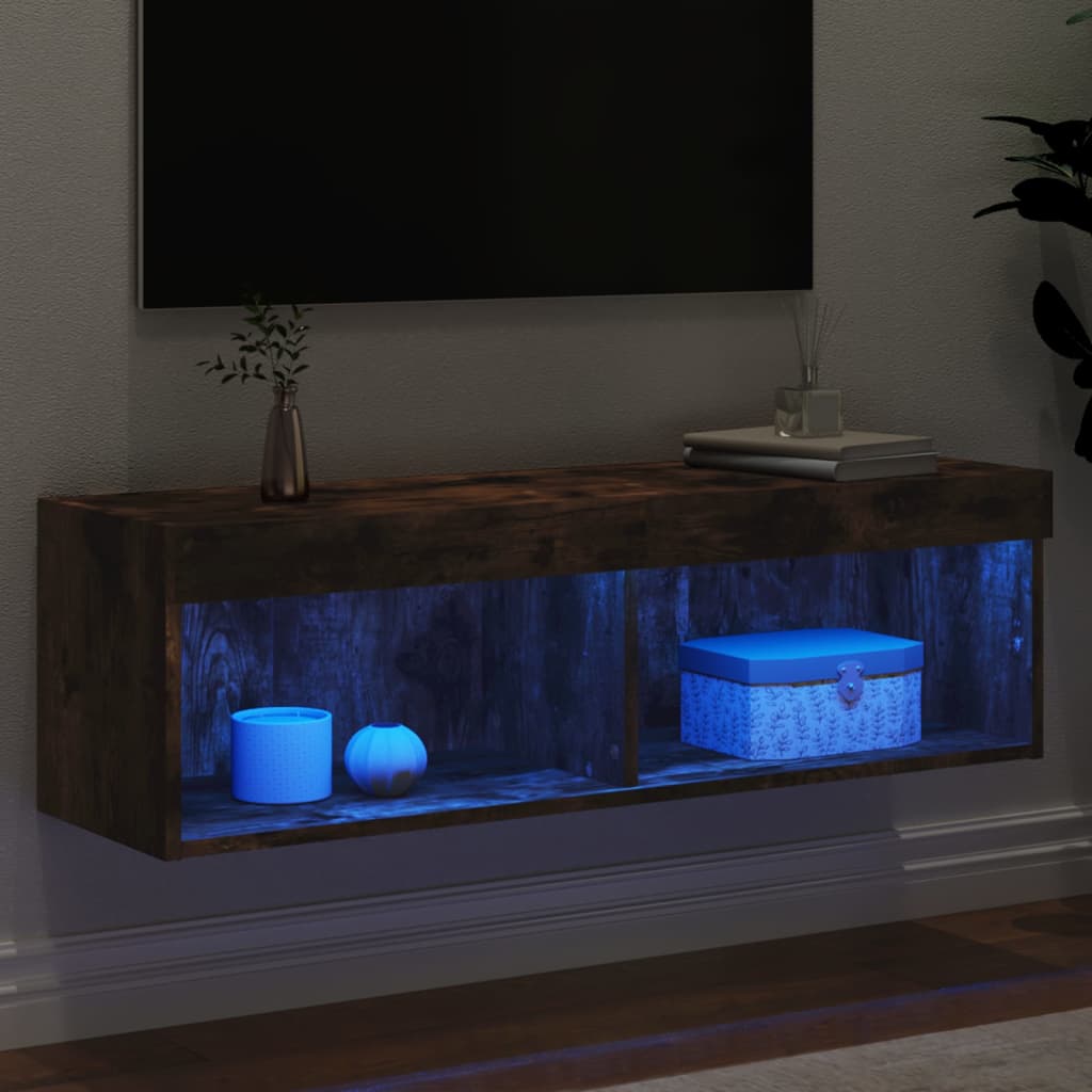 TV Cabinet with LED Lights Smoked Oak 100x30x30 cm