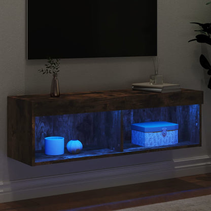 TV Cabinet with LED Lights Smoked Oak 100x30x30 cm