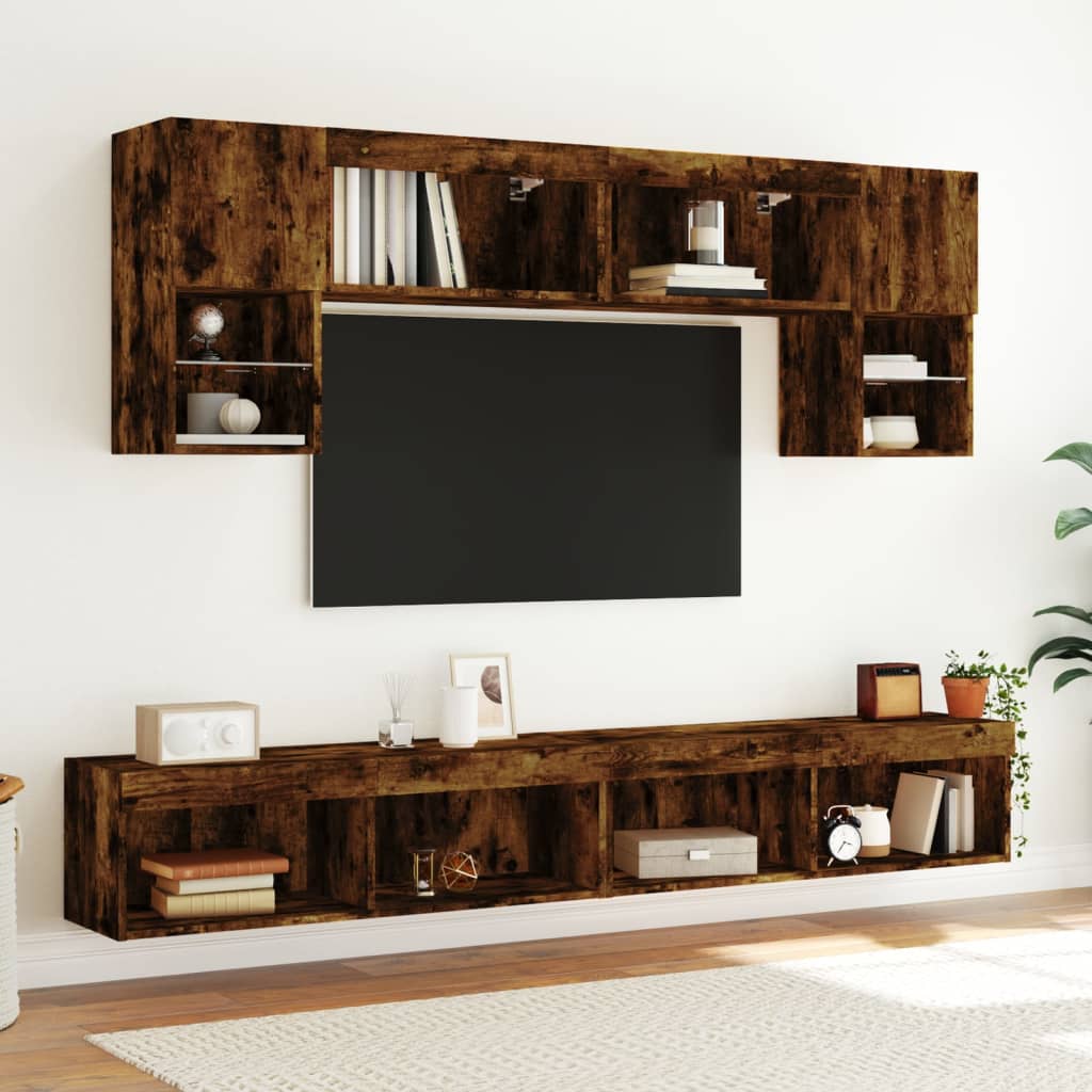 TV Cabinet with LED Lights Smoked Oak 100x30x30 cm