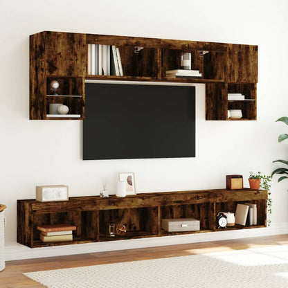 TV Cabinet with LED Lights Smoked Oak 100x30x30 cm