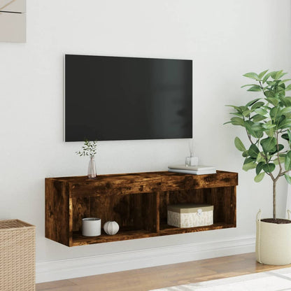 TV Cabinet with LED Lights Smoked Oak 100x30x30 cm