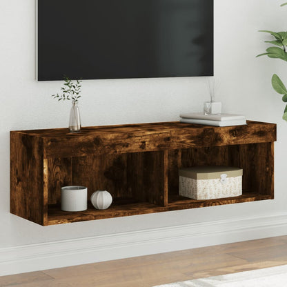TV Cabinet with LED Lights Smoked Oak 100x30x30 cm