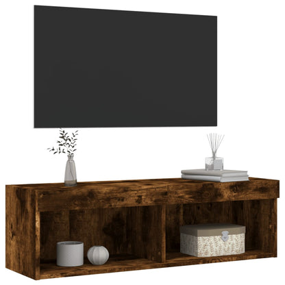 TV Cabinet with LED Lights Smoked Oak 100x30x30 cm