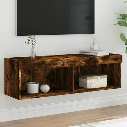 TV Cabinet with LED Lights Smoked Oak 100x30x30 cm