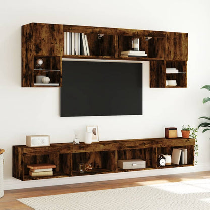 2 Piece TV Cabinet Set with LED Lights Smoked Oak 100x30x30 cm