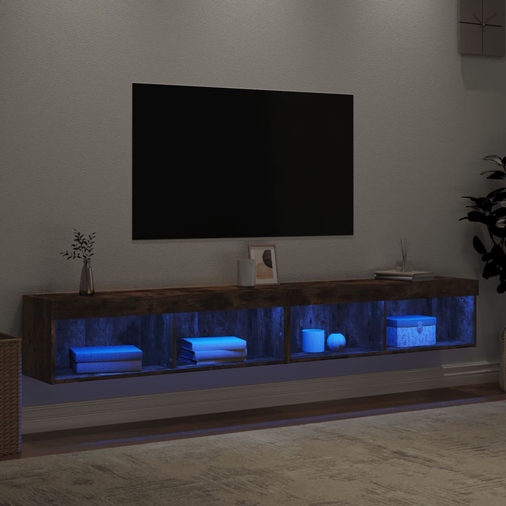 TV Cabinets with LED Lights 2 pcs Smoked Oak 100x30x30 cm