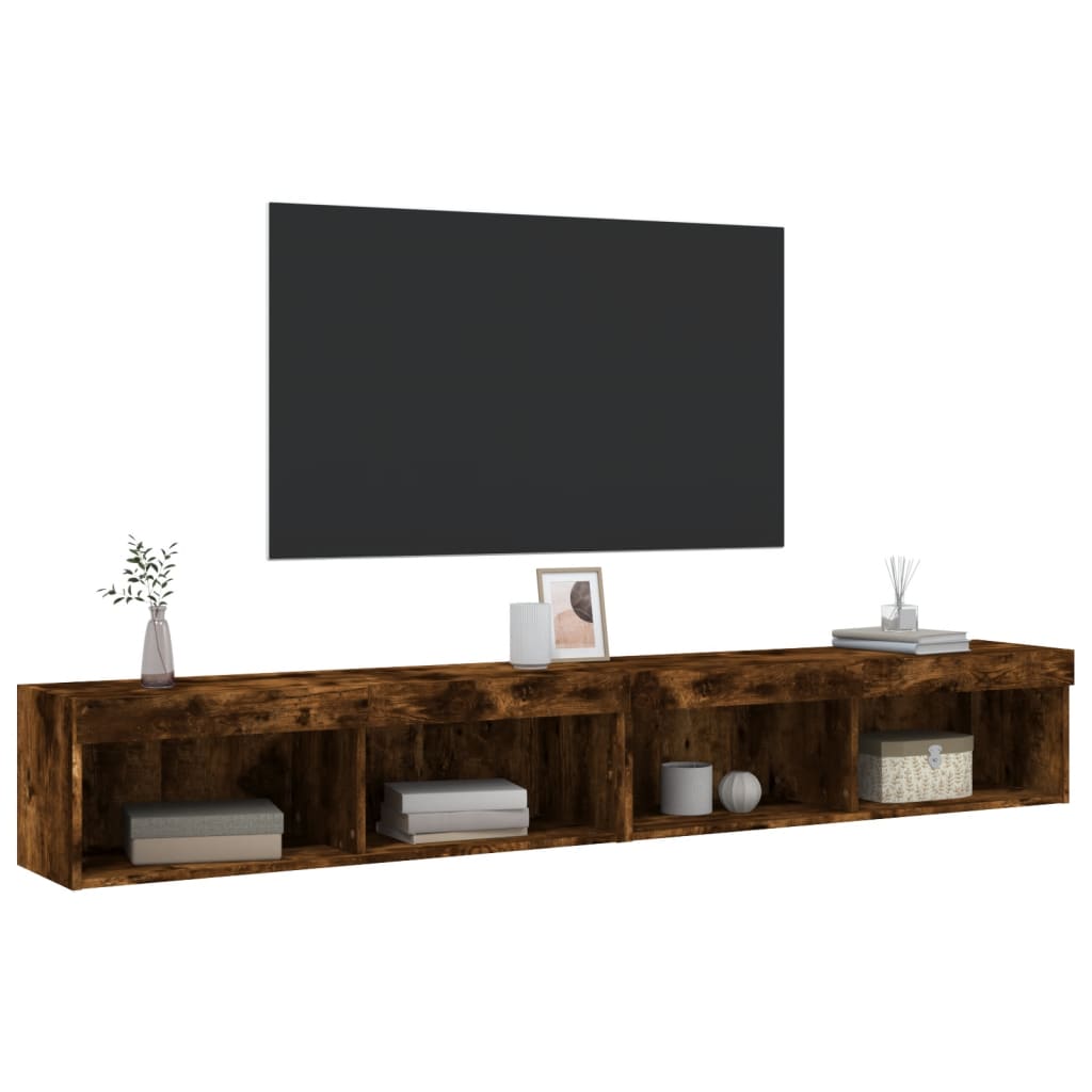TV Cabinets with LED Lights 2 pcs Smoked Oak 100x30x30 cm