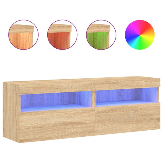 TV Wall Cabinets with LED Lights 2 pcs Sonoma Oak 60x30x40 cm