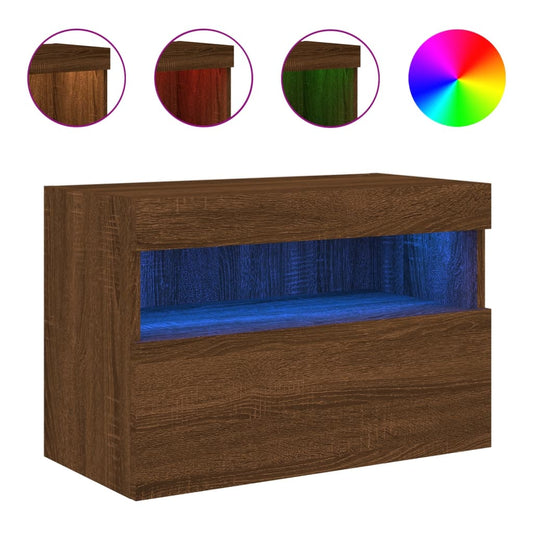 TV Wall Cabinet with LED Lights Brown Oak 60x30x40 cm