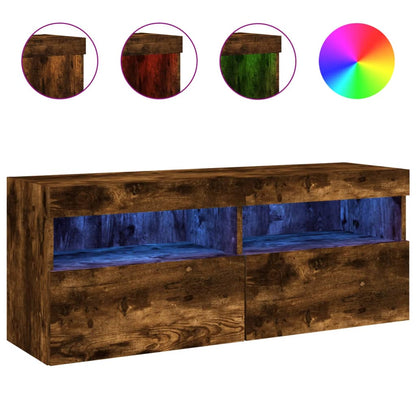 TV Wall Cabinet with LED Lights Smoked Oak 100x30x40 cm