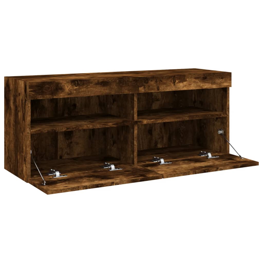 TV Wall Cabinet with LED Lights Smoked Oak 100x30x40 cm